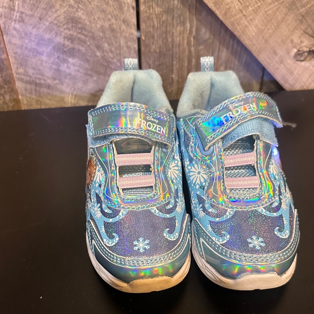 Disney Frozen Light Blue and Pink Holographic Kids Sneakers